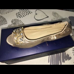 Gold peep-toe flats